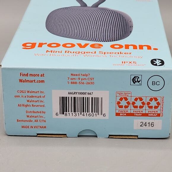 Groove Onn Mini Rugged Speaker Bluetooth Wireless Grey Open Box New - Picture 5 of 9